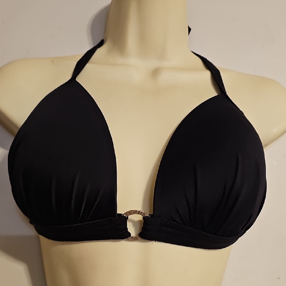 VENUS Black Bikini Top with  Silver Ring Detail DD Back Adjust Small To Large.